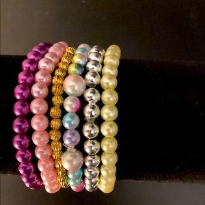 Mini elastic bead bracelets.